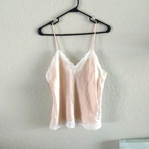 Christian Dior Satin & Lace Beige Cami w/ Embroidered Logo Sz S